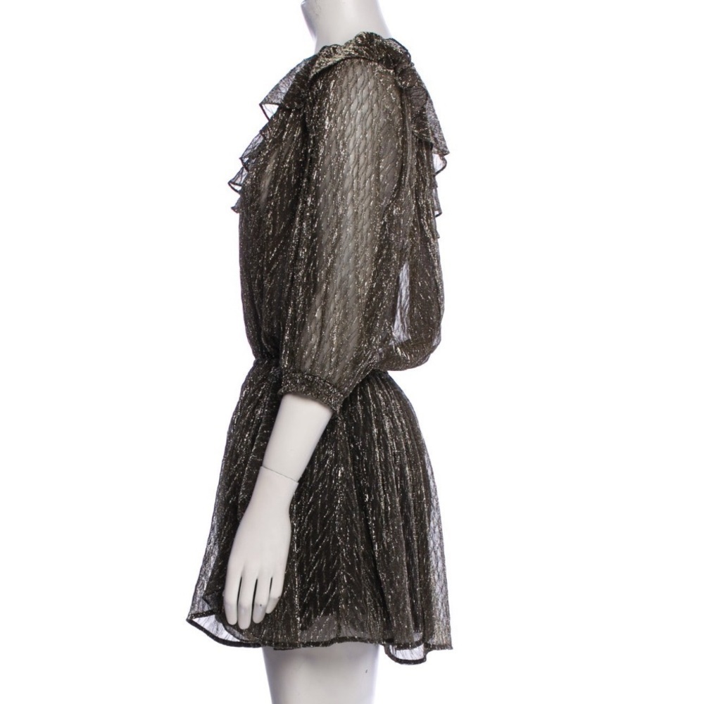 IRO Paris Payham Black Gold Lame One Shoulder Ruffle Sheer Jumpsuit Romper Large - Picture 9 of 17